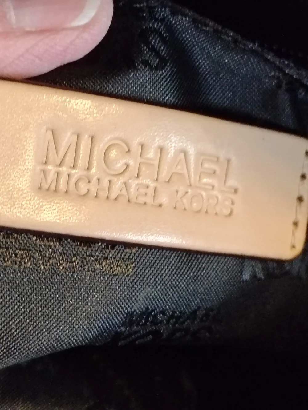 MK Black Patent Tote with Tan Handles
